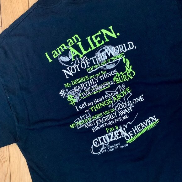 Vintage Y2K I am an Alien Jerzees Tag Men's Large Black Skating Surfing Biking - Picture 4 of 4